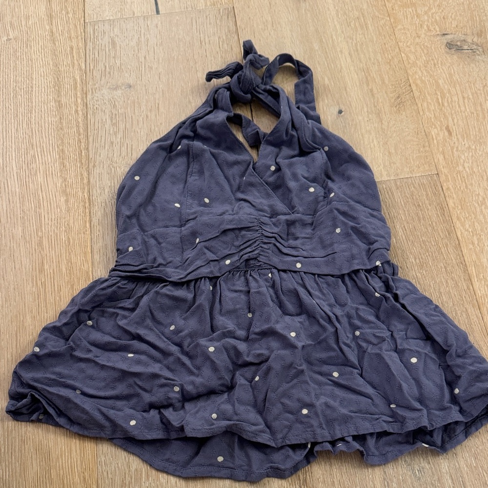 Abercrombie & Fitch Navy Halter Top with White Polka Dots